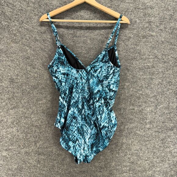 Unbranded Swimsuit Women M Medium Blue Animal Print V-Neck Sleeveless One Piece - Picture 2 of 4